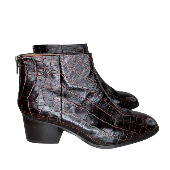 Seychelles Floodpain Booties Croc Embossed Leather Ankle Boots Back Zip Up 8 - Picture 5 of 11